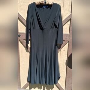 American Living Black Long-Sleeve Wrap Midi Dress